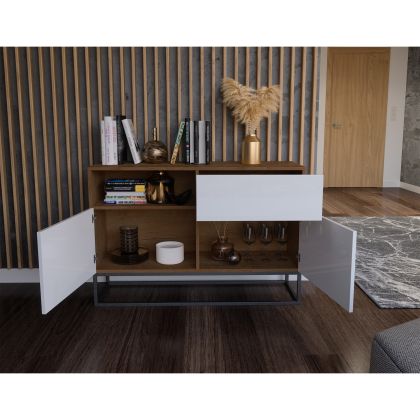 Avorio 120 Komoda Dąb Artisan /Biały Połysk Komód