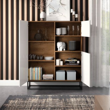 Avorio 120 Witryna Dąb Artisan /Biały Połysk Gardrób és vitrines szekrény
