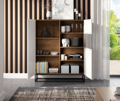 Avorio 120 Witryna Dąb Artisan /Biały Połysk Gardrób és vitrines szekrény
